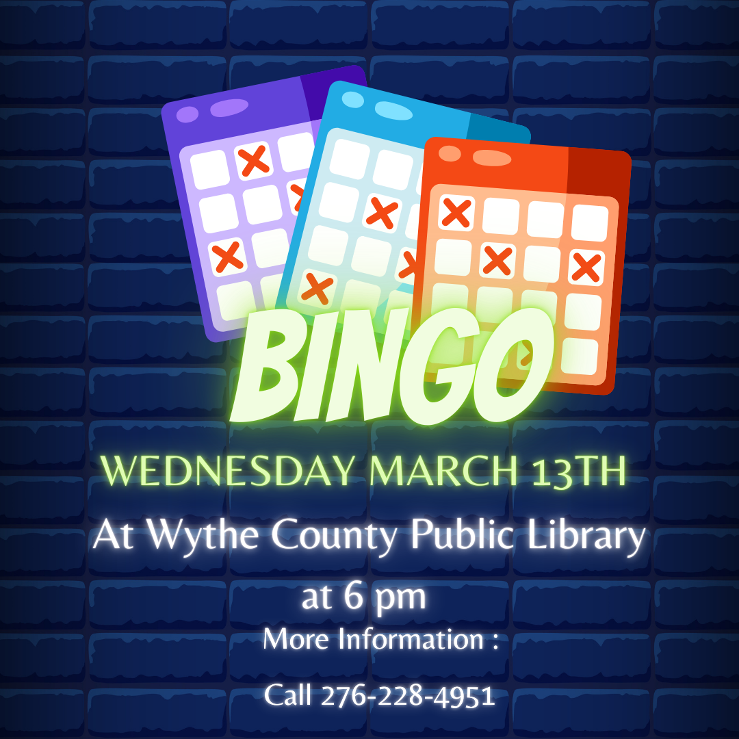 Blue brick background with neon bingo cards