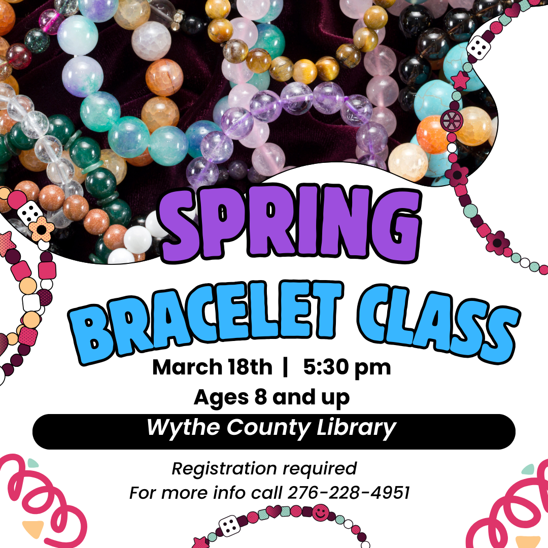 Beaded bracelets displayed for a bracelet‑making class.