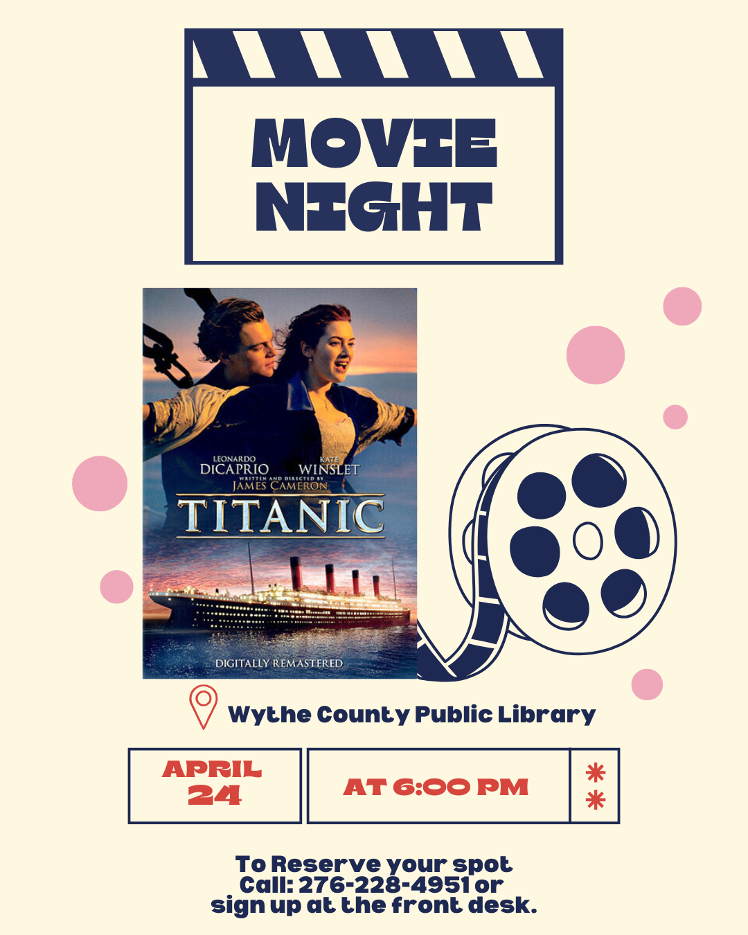 Titanic Movie poster with film reel and film clapper