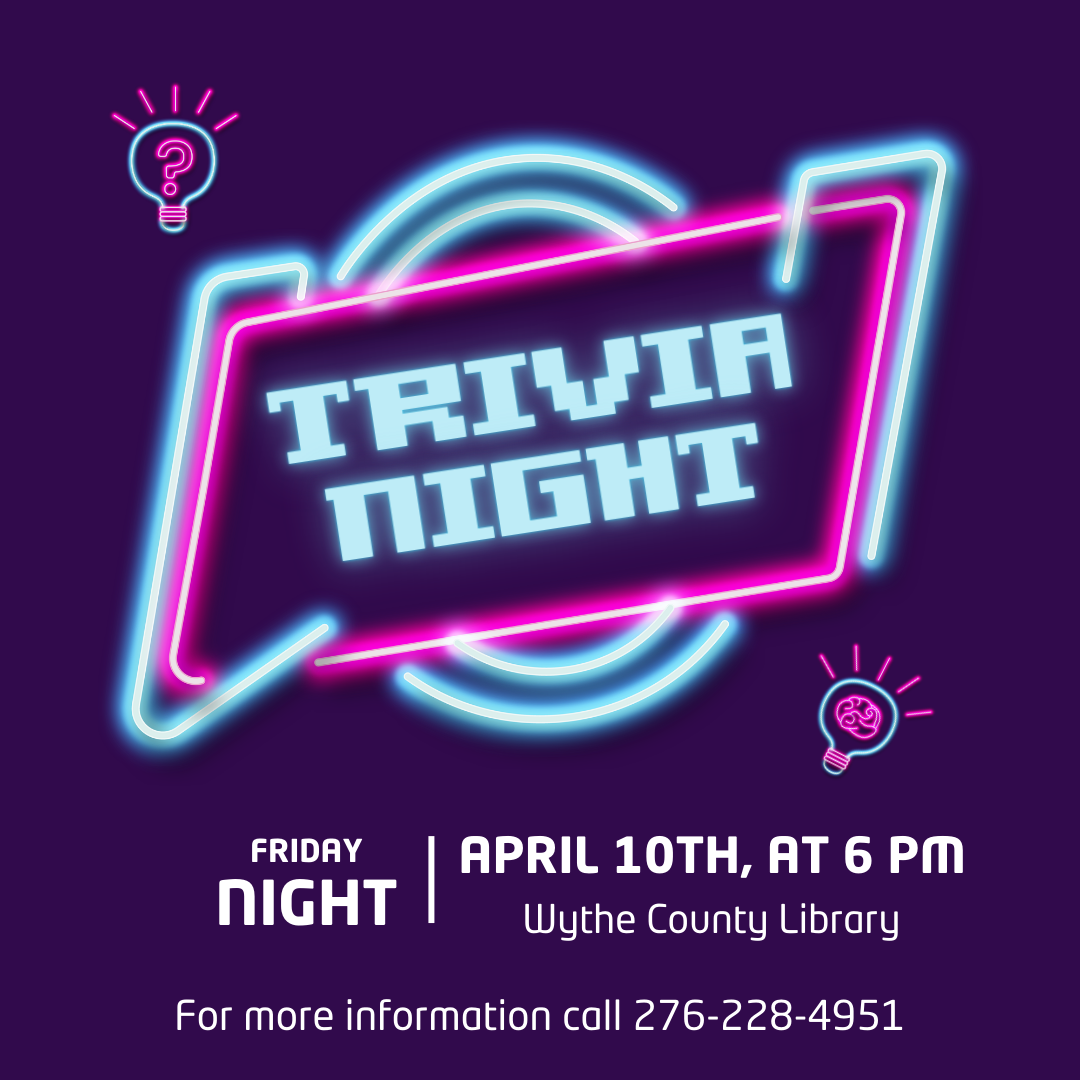Purple Background with Neon Trivia Night Sign and question mark light bulbs