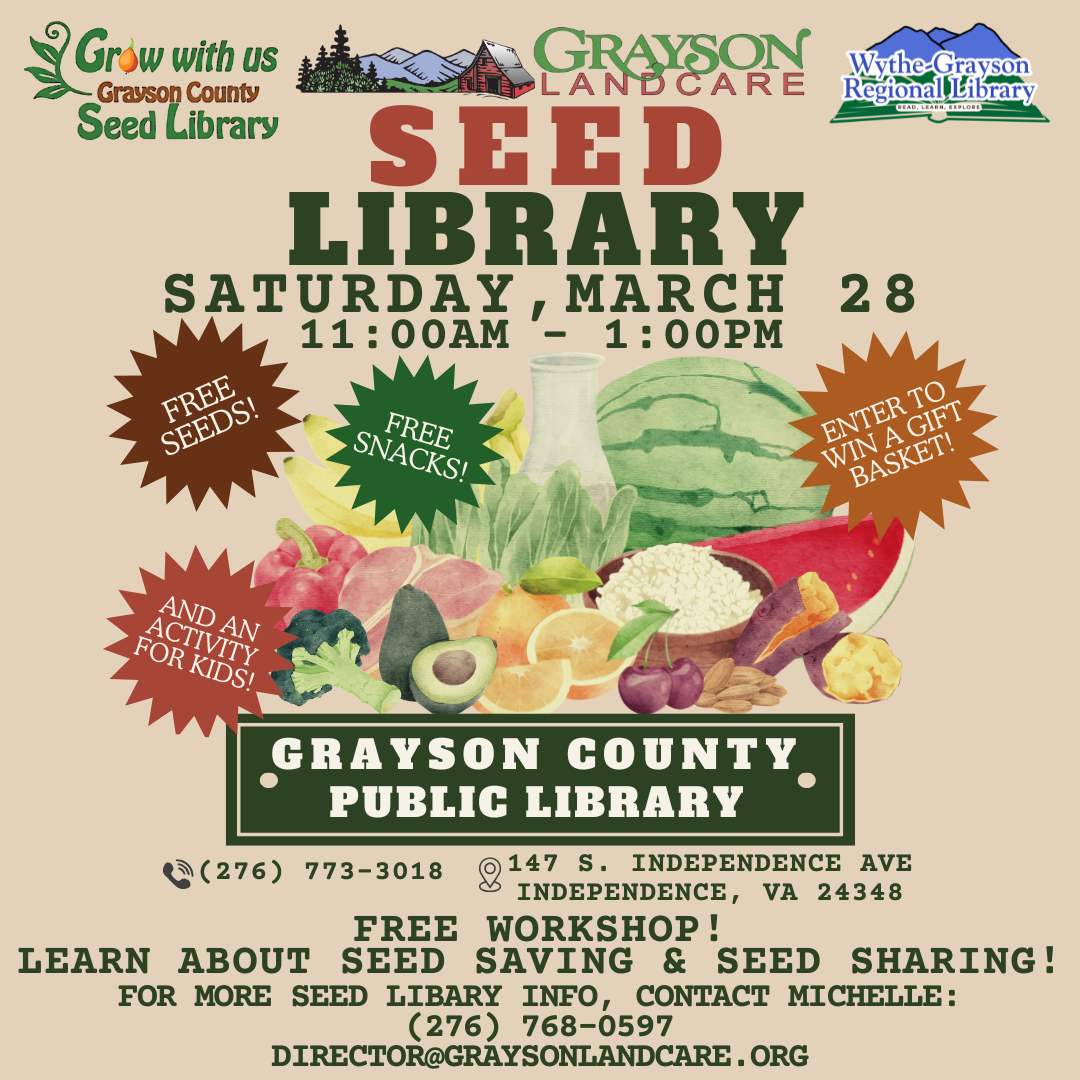 Brown background with seed library with a group of vegetables and fruits.
