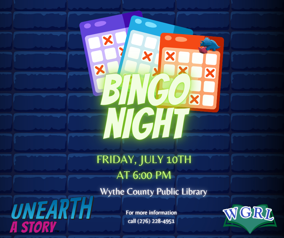 Blue brick background with neon bingo cards