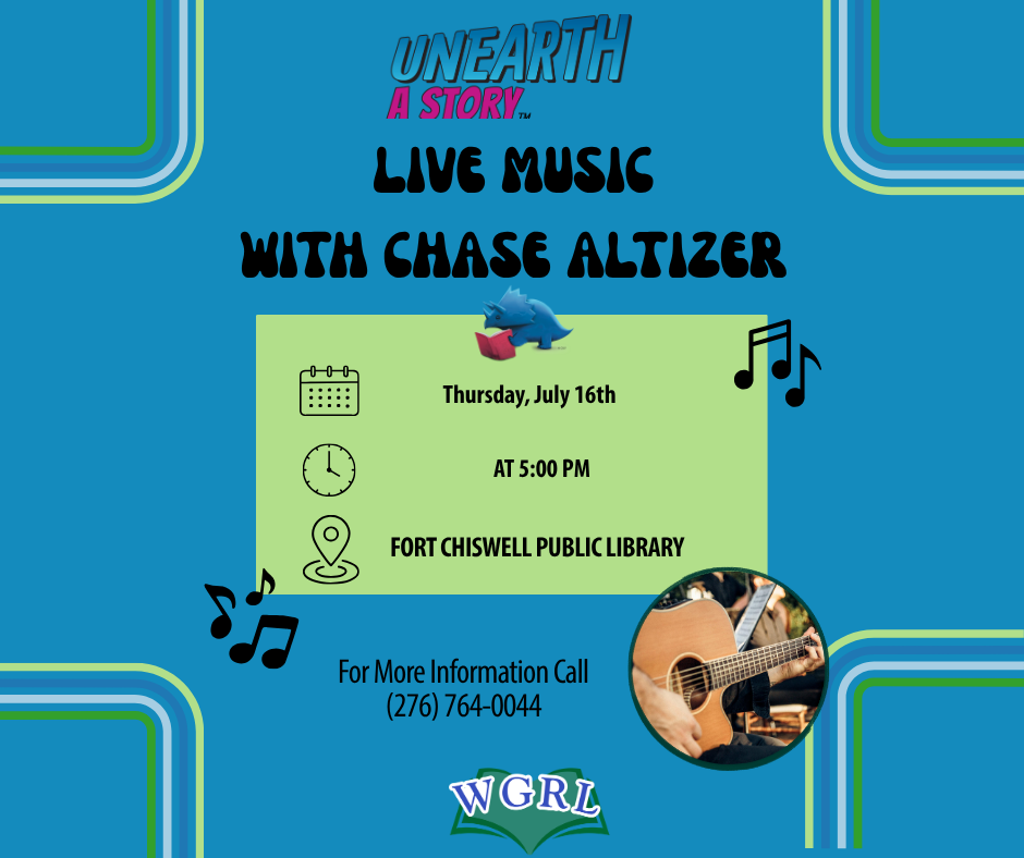 Blue background with a photo of a guitar