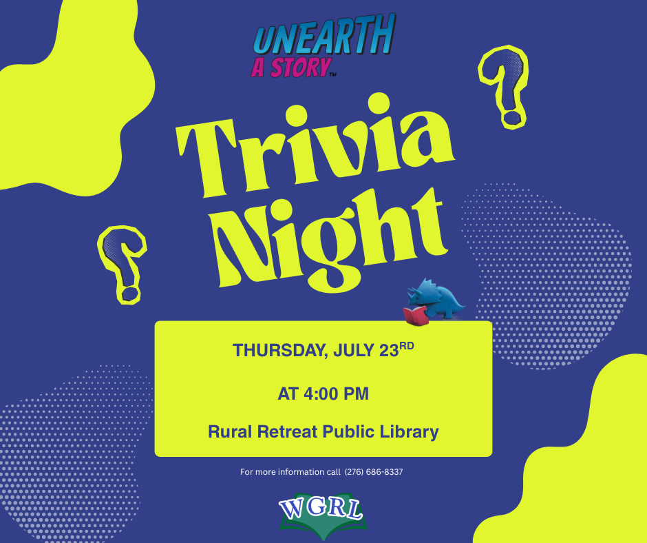 blue background with green colored font for trivia night