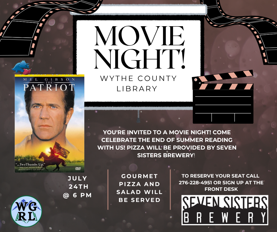 brown background with the patriot movie poster and movie clapper