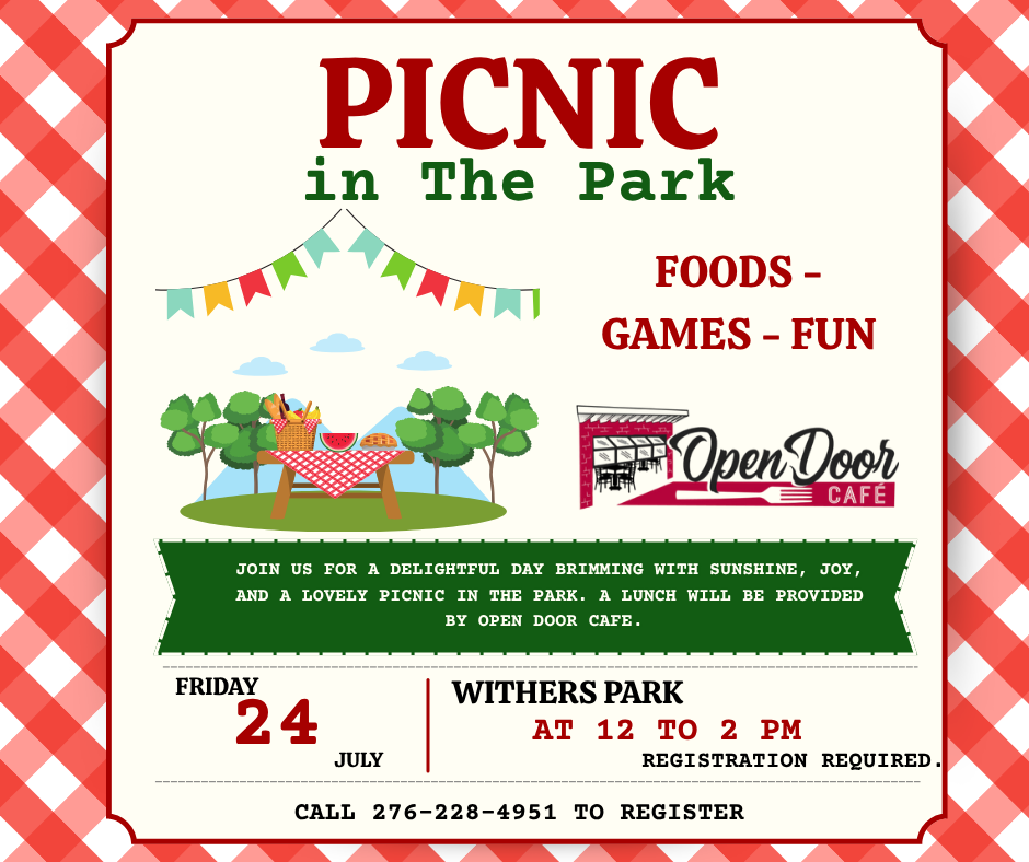 red picnic background with picnic table