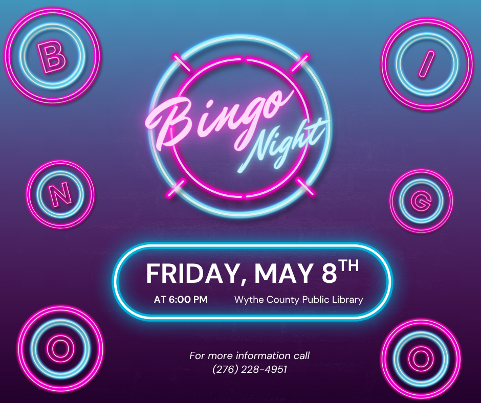 Blue and purple gradient background with neon bingo balls