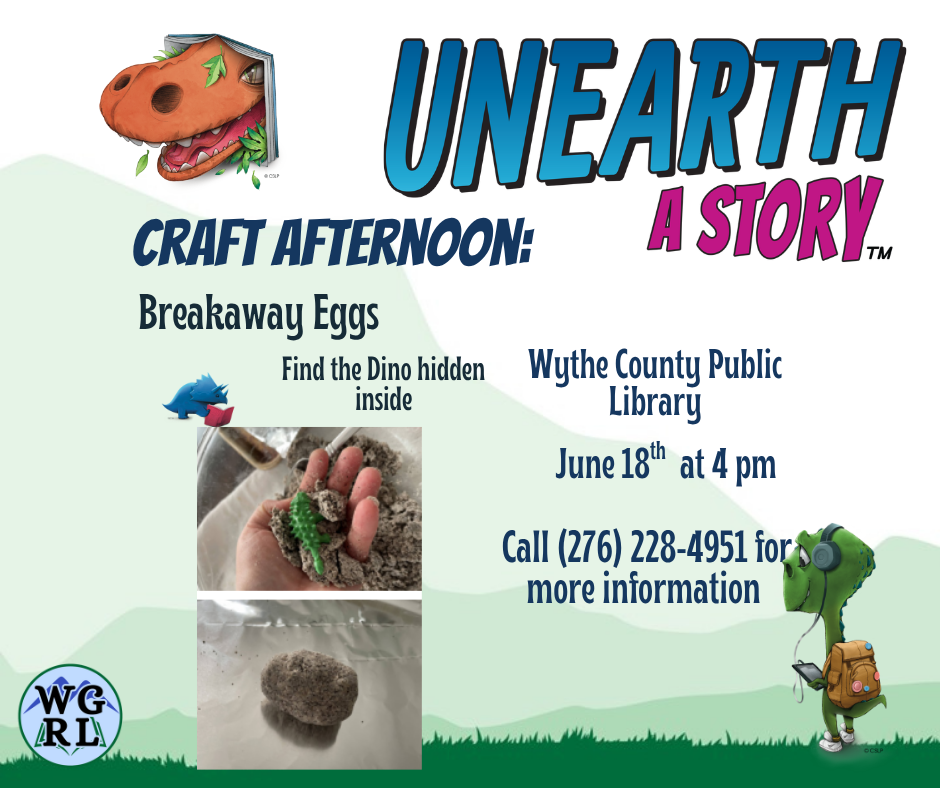 Green Mountain Background with Photograph of breakaway egg with dinosaur inside.