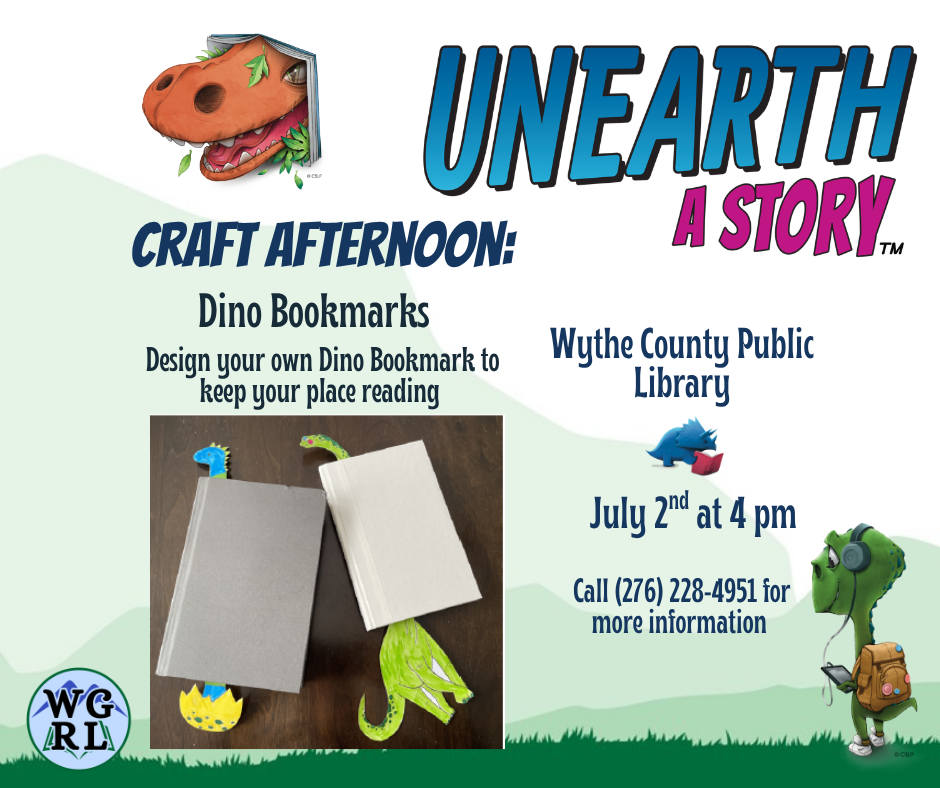 Green mountain background with dinosaur bookmark photo