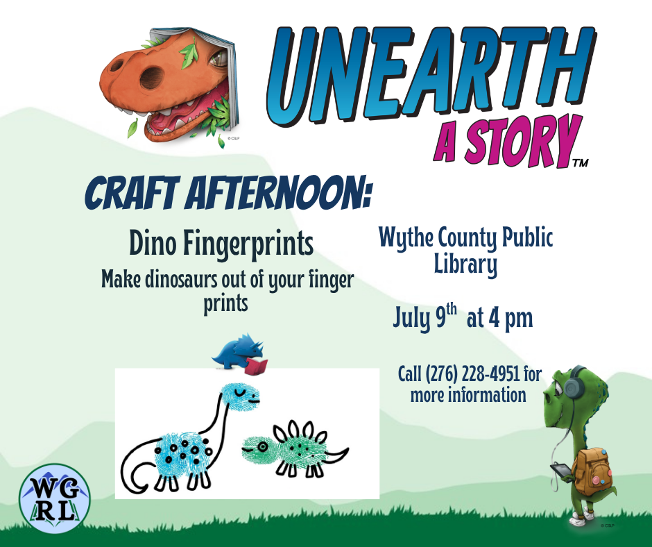 Green mountain background with dinosaurs made from finger prints