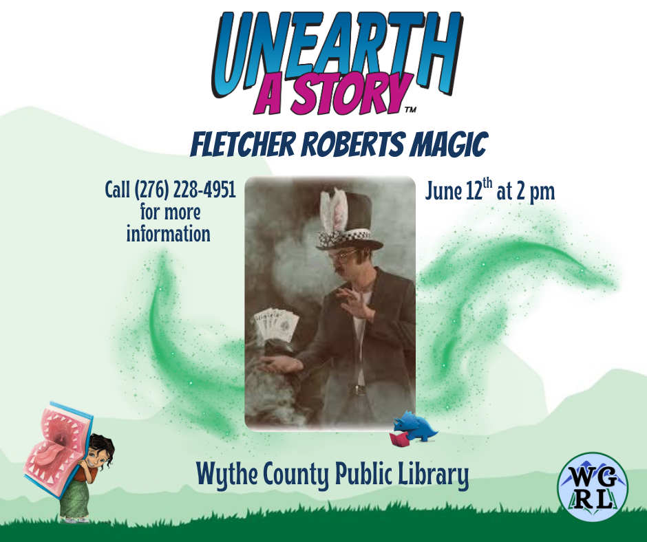 Green mountain background with photo of magician Fletcher Roberts