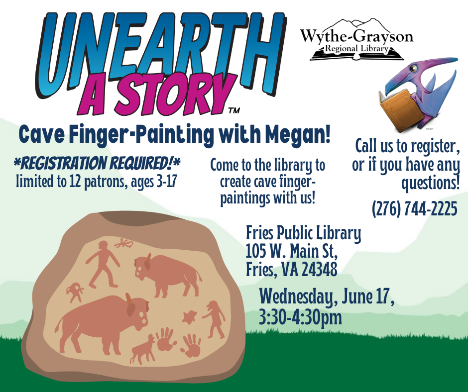 Green Mountain background with rock with cave painting