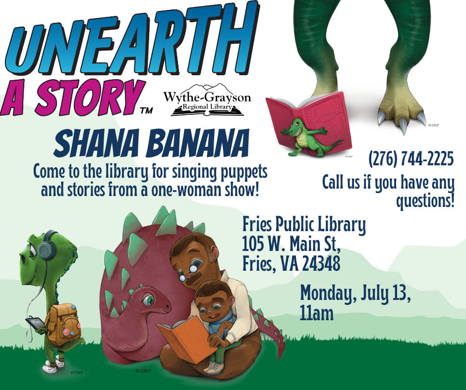 Green mountain background with dinosaur reading