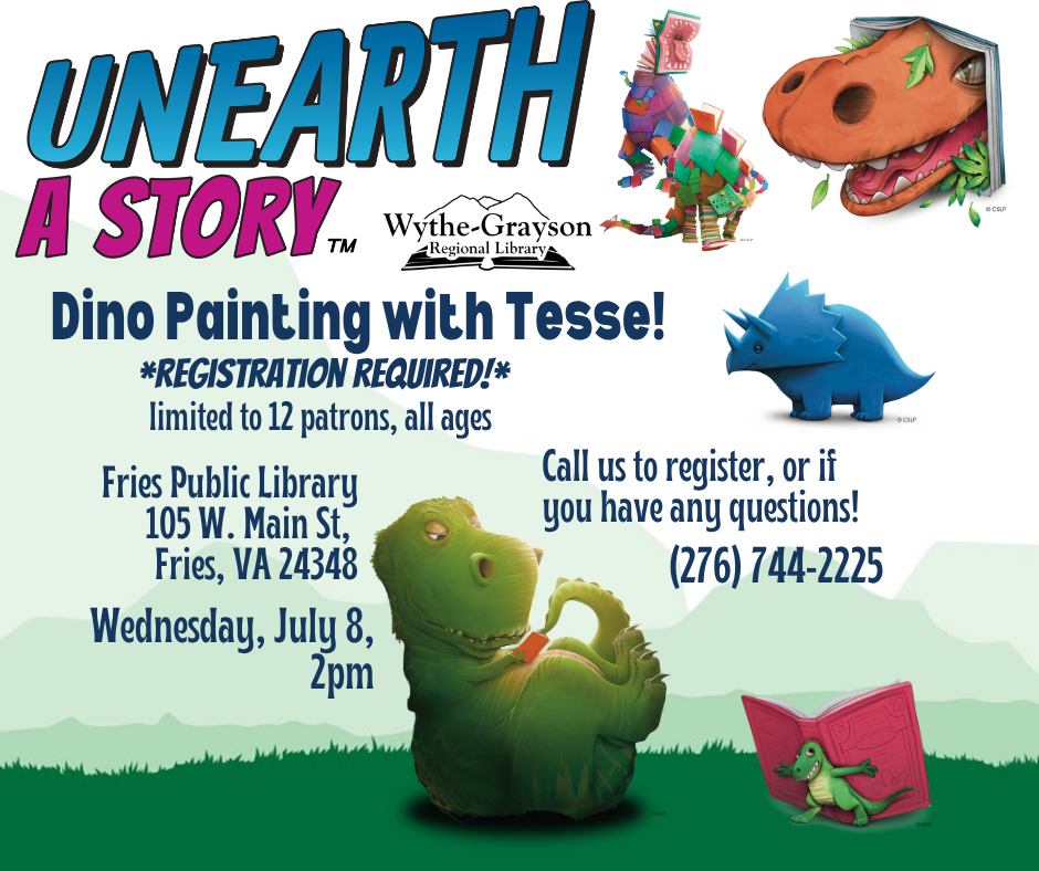 Green mountain background with dinosaur reading