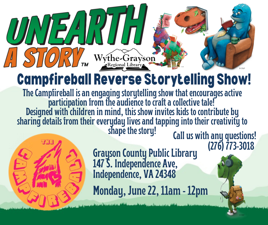 Green mountain background with dinosaurs reading