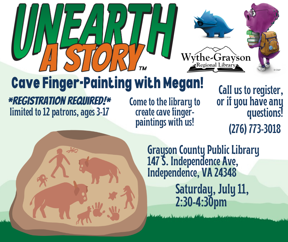 Green Mountain background with rock with cave painting