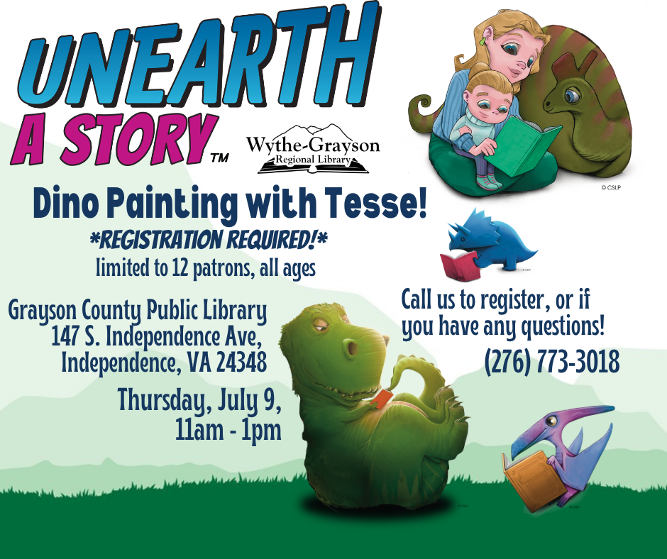 Green mountain background with dinosaur reading