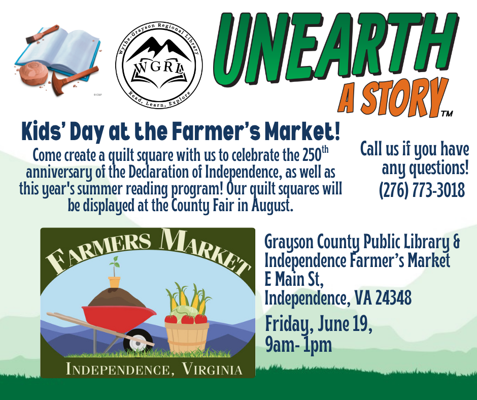 Green mountain background with independence farmers market logo.