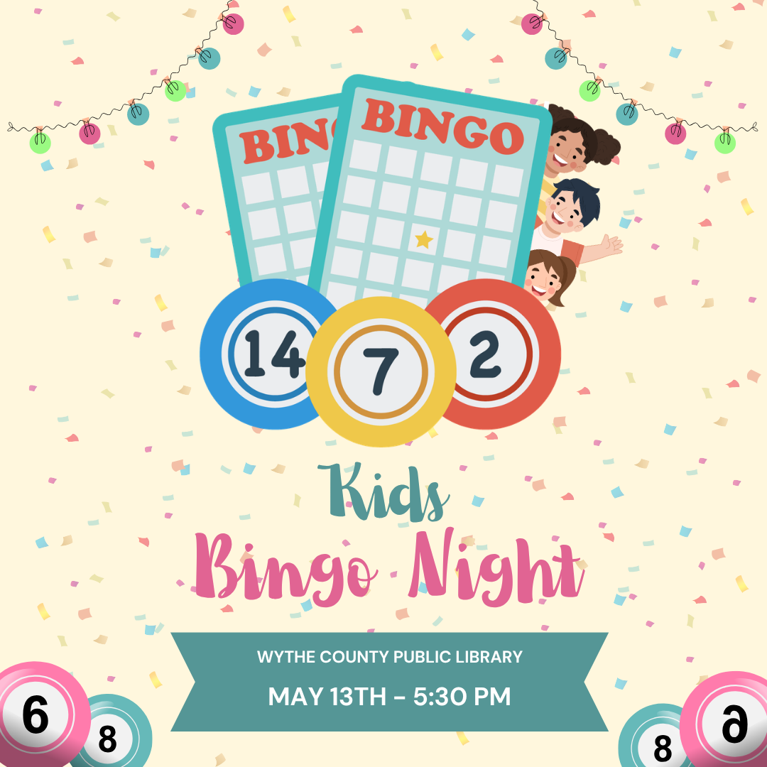Confetti background with bingo card and bingo balls with kids for Kids Bingo Night