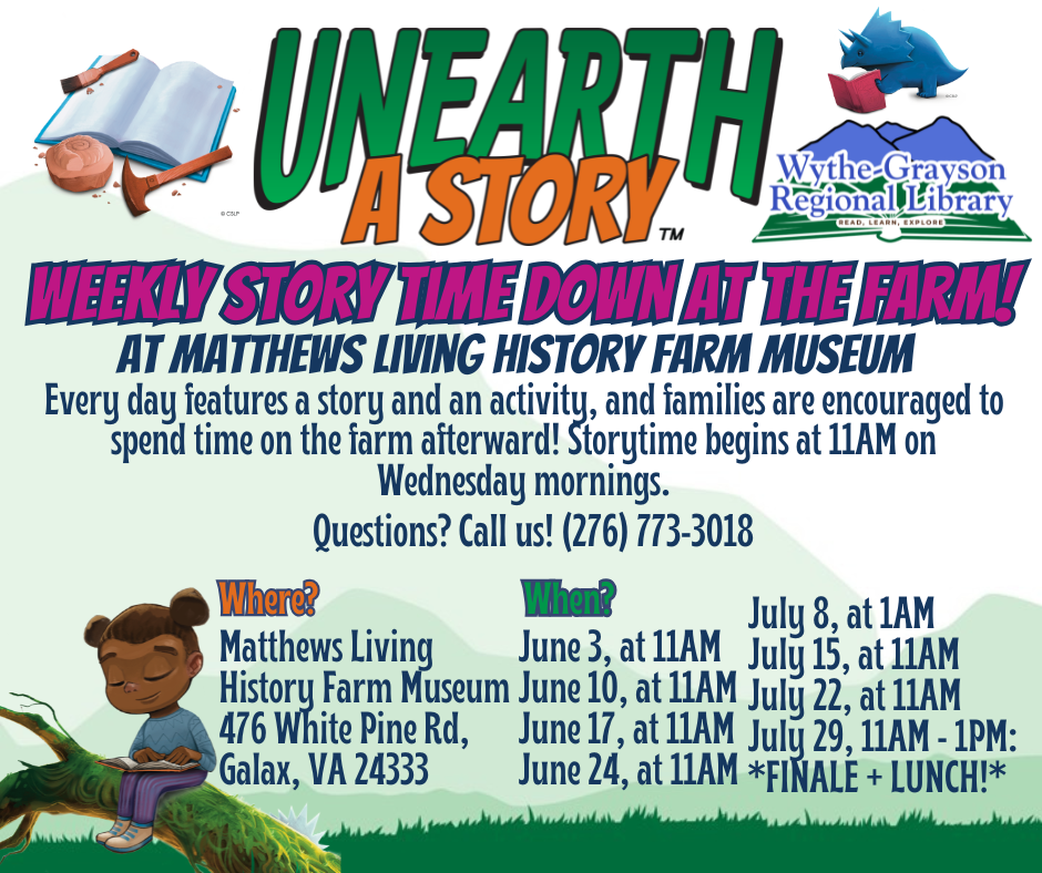 Green Mountain background with unearth a story logo with kid sitting on a branch