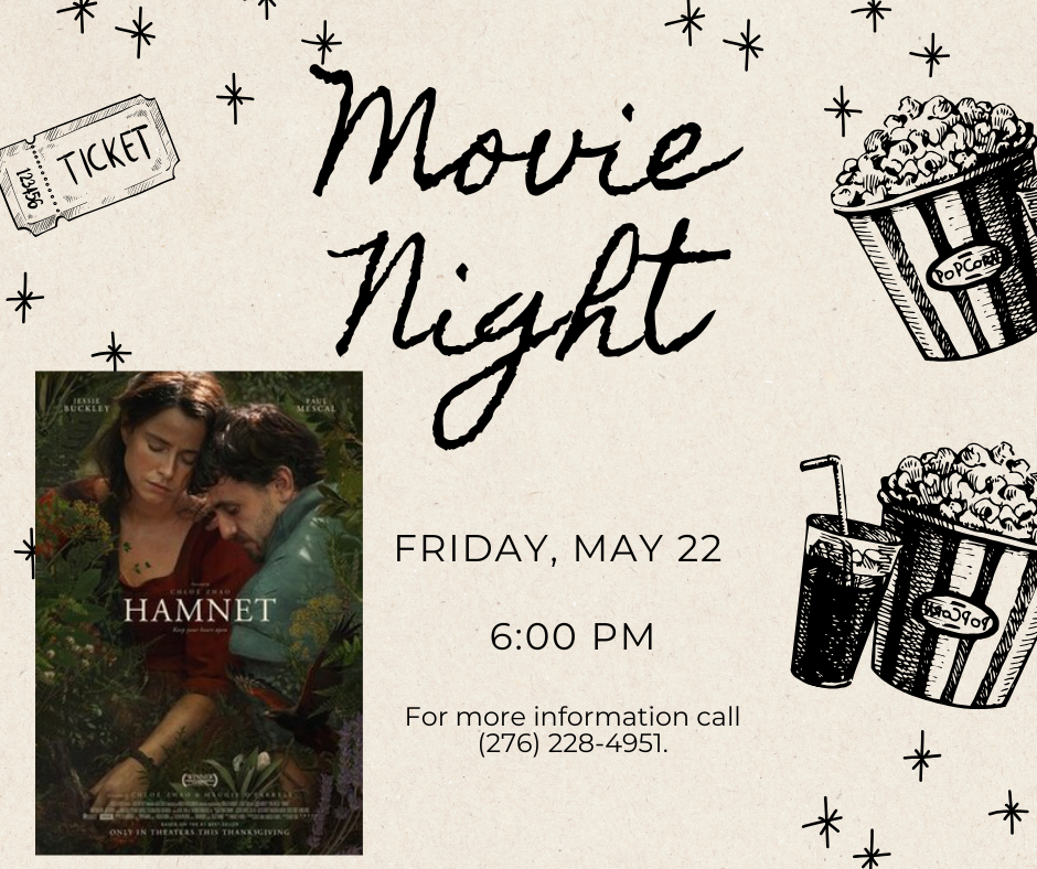 Background with popcorn bucket and Hamnet movie poster