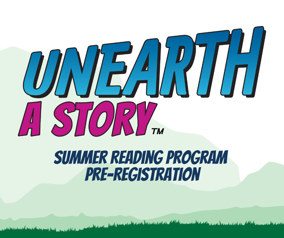 Green mountain background with Unearth a story logo