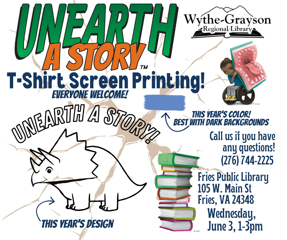 Unearth a story logo with t-shirt screen printing with a triceratops