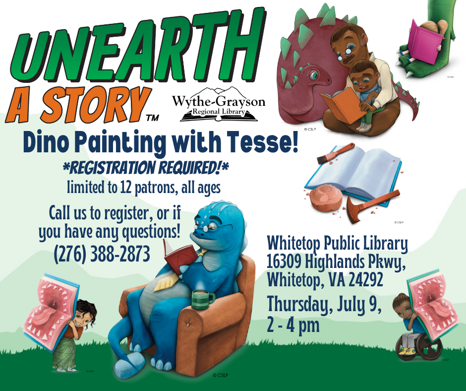 Green mountain background with dinosaur reading