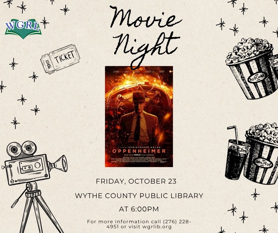 Movie night with old move projector and movie poster for Oppenheimer