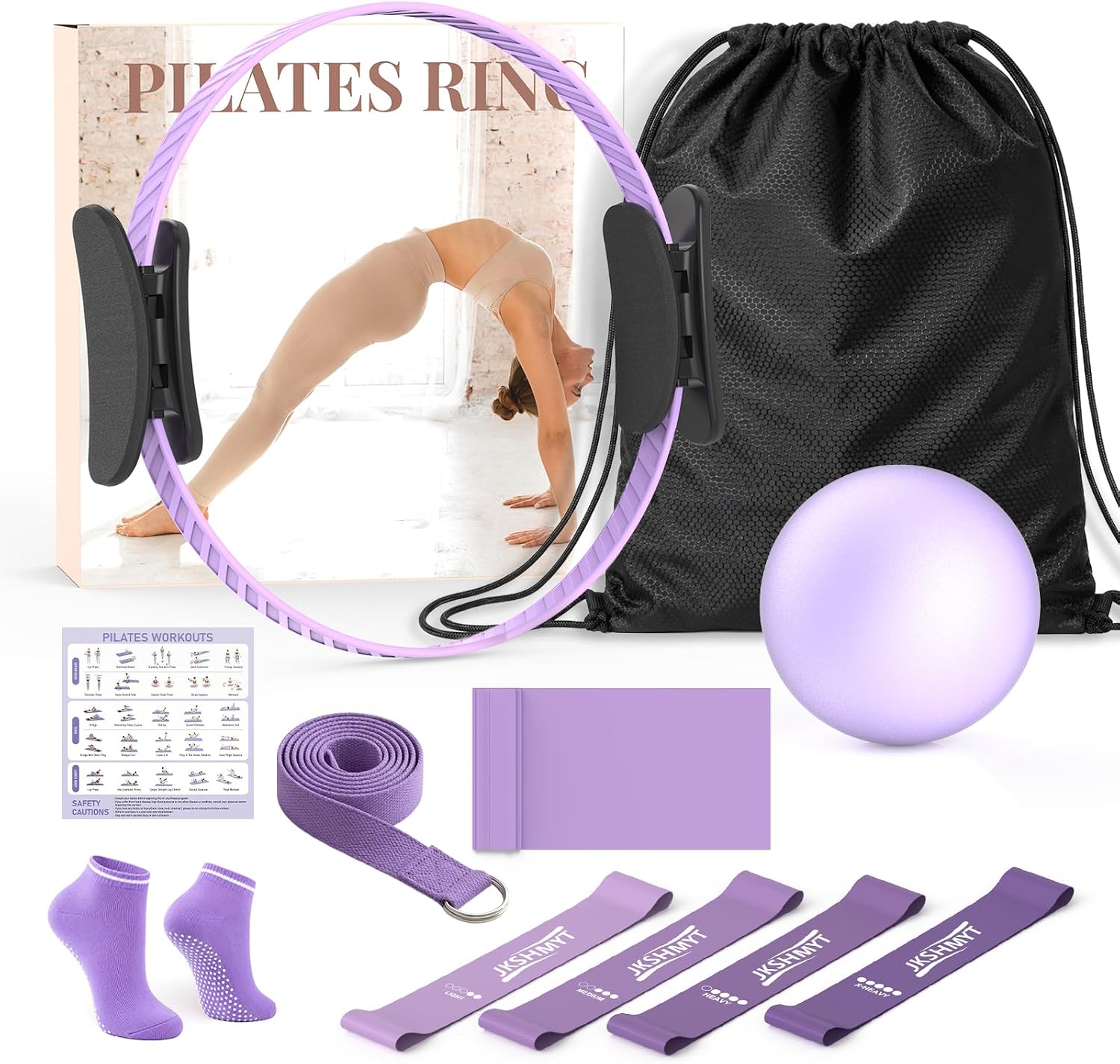 Pilates Kit, Pilates Equipment Home Workout Set For Women With 14.5" Pilates Ring & Ball,Resistance Bands,Yoga Strap,Grip Socks,Essentials Fitness Pilates Kit Accessories For Starter Beginners