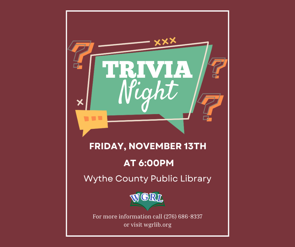 Trivia Night with question marks on a marron background