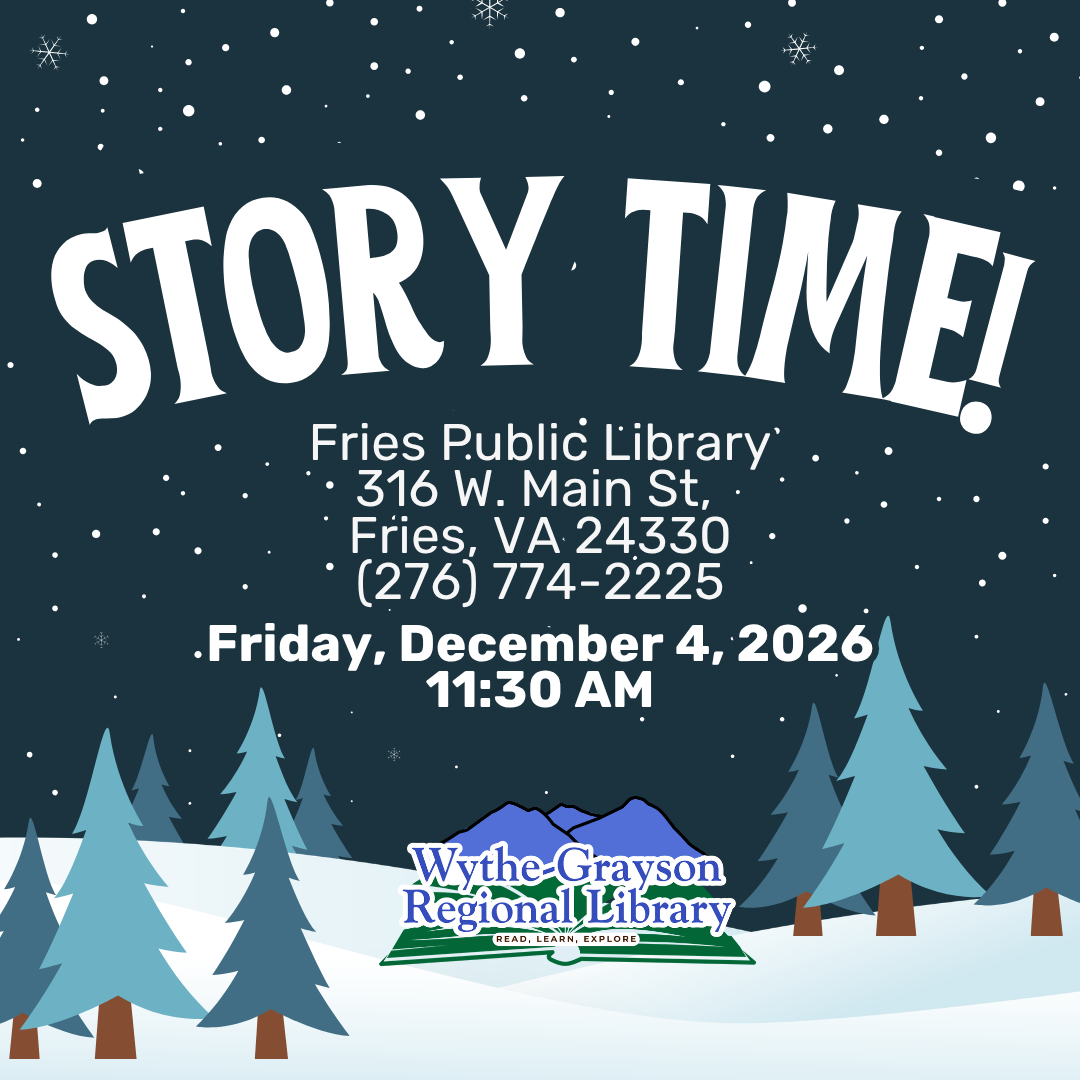 Snow scene with trees with snow with storytime for Fries