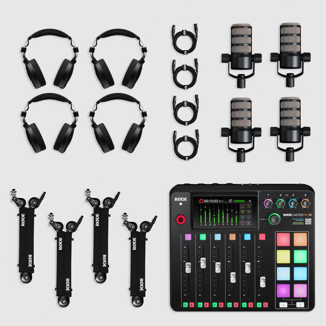 rode mics, headsets and castor for podcasting