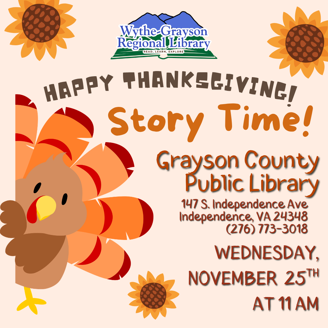 Turkey and sunflowers with happy thanksgiving storytime
