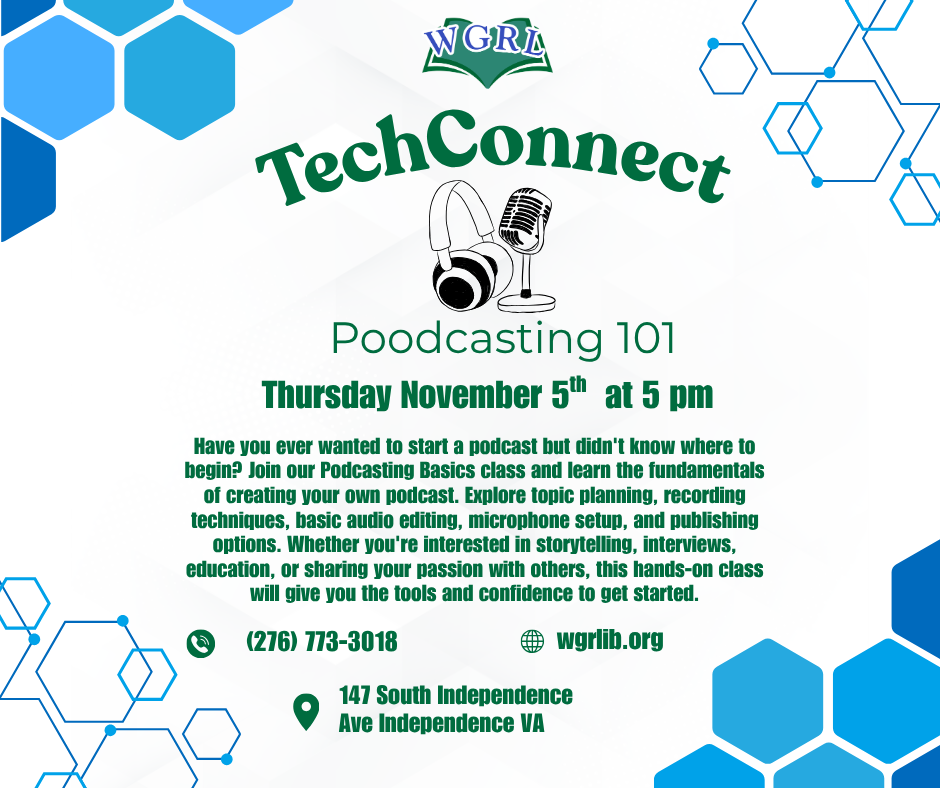 Tech connect class for podcasting with headphone and microphone